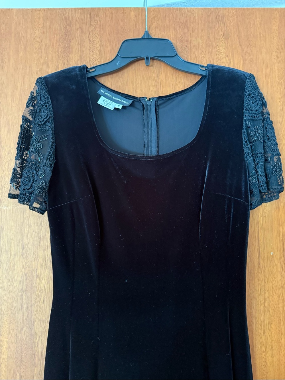 Vintage Donna Morgan Black Velvet Maxi Dress with Beaded Short Sleeves - Picture 3 of 7